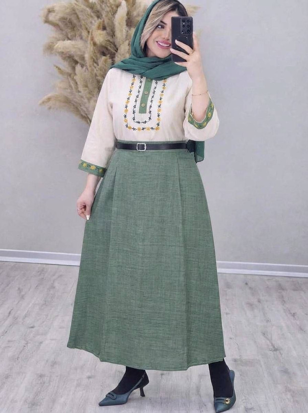 شومیز و دامن ژیوا جنس : لنین و شانتون باکیفیت : سبز, سرمه ای, کرم نسکافه ای, مشکی, نسکافه ای فری سایز زنانه