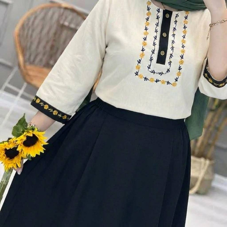 شومیز و دامن ژیوا جنس : لنین و شانتون باکیفیت : سبز, سرمه ای, کرم نسکافه ای, مشکی, نسکافه ای فری سایز زنانه