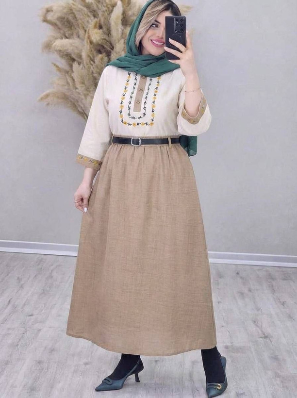 شومیز و دامن ژیوا جنس : لنین و شانتون باکیفیت : سبز, سرمه ای, کرم نسکافه ای, مشکی, نسکافه ای فری سایز زنانه