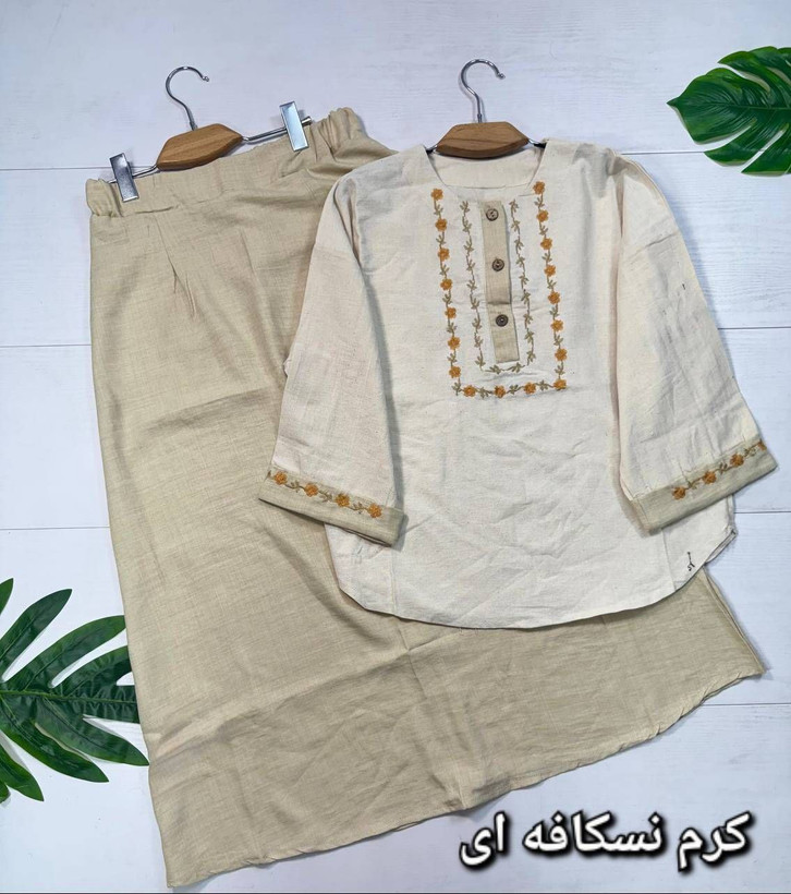 شومیز و دامن ژیوا جنس : لنین و شانتون باکیفیت : سبز, سرمه ای, کرم نسکافه ای, مشکی, نسکافه ای فری سایز زنانه