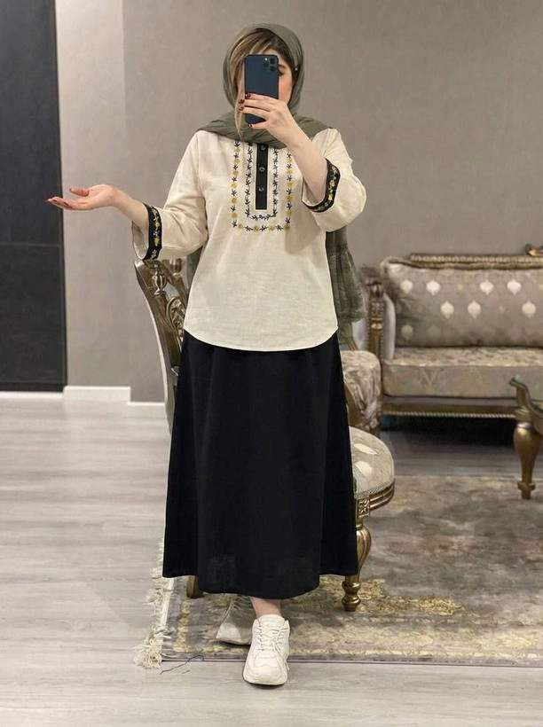 شومیز و دامن ژیوا جنس : لنین و شانتون باکیفیت : سبز, سرمه ای, کرم نسکافه ای, مشکی, نسکافه ای فری سایز زنانه