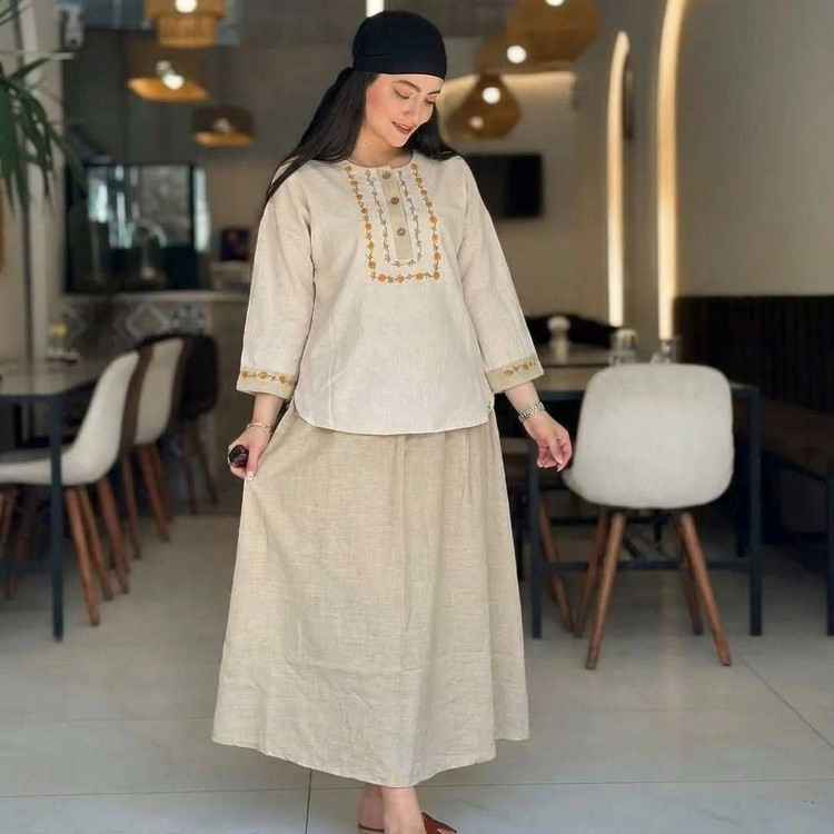 شومیز و دامن ژیوا جنس : لنین و شانتون باکیفیت : سبز, سرمه ای, کرم نسکافه ای, مشکی, نسکافه ای فری سایز زنانه