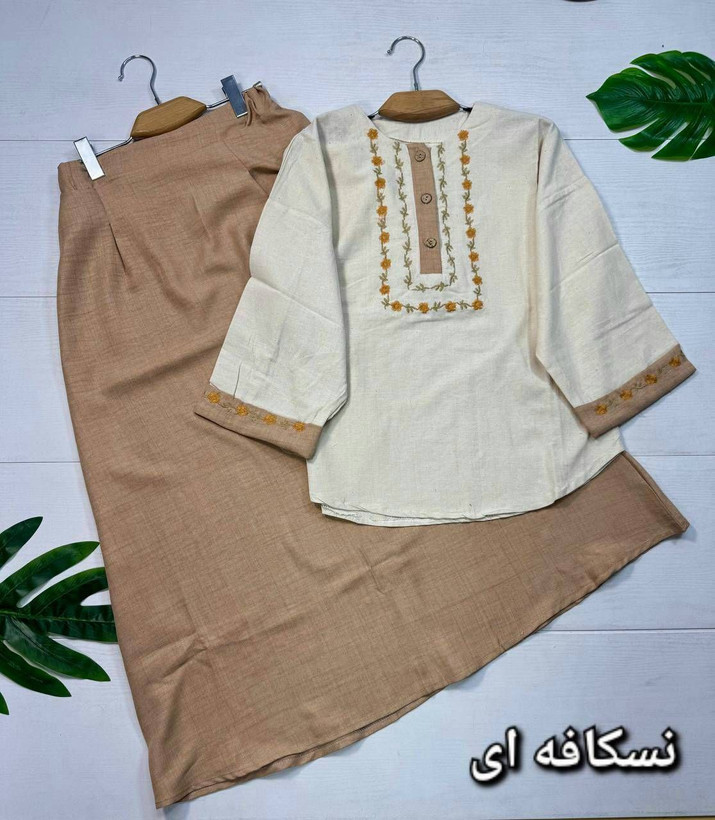 شومیز و دامن ژیوا جنس : لنین و شانتون باکیفیت : سبز, سرمه ای, کرم نسکافه ای, مشکی, نسکافه ای فری سایز زنانه