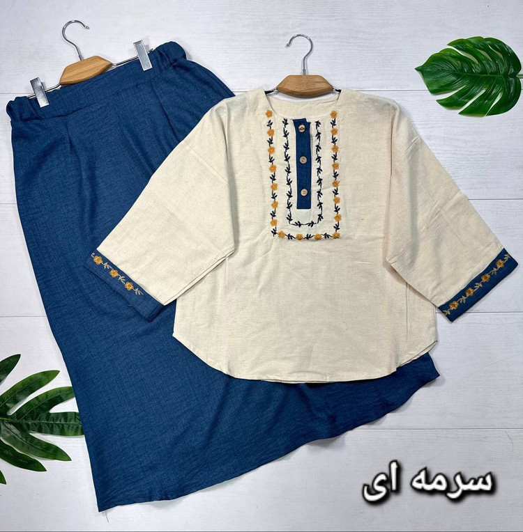 شومیز و دامن ژیوا جنس : لنین و شانتون باکیفیت : سبز, سرمه ای, کرم نسکافه ای, مشکی, نسکافه ای فری سایز زنانه