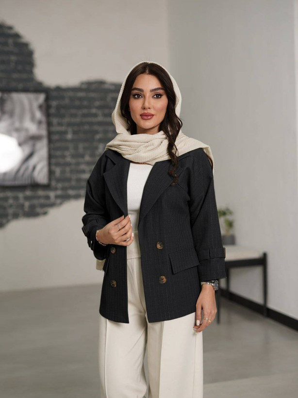کت زنانه یقه انگلیسی مدل عطرا 😍🧵 پارچه لنین ژاکارد - رنگبندی - سایزبندی