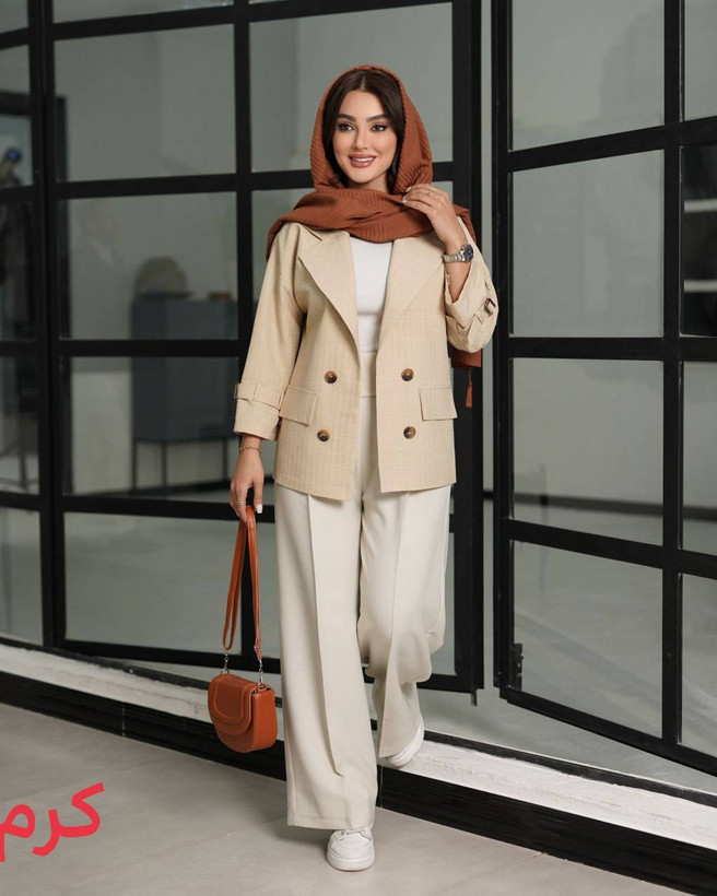 کت زنانه یقه انگلیسی مدل عطرا 😍🧵 پارچه لنین ژاکارد - رنگبندی - سایزبندی