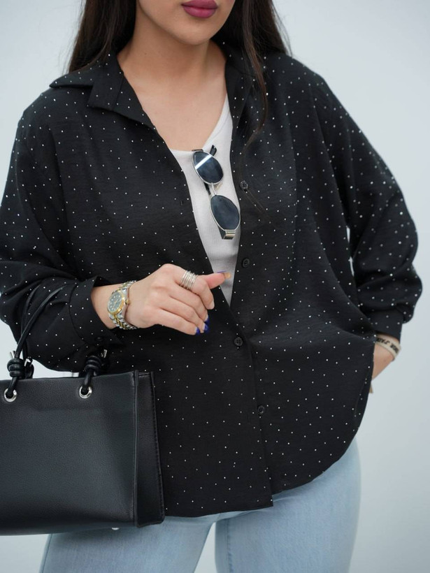 شومیز مانتویی بابونه 🧵جنس کرسپو نگین دار اعلا و درجه یک مشکی, سفید, سبز دریایی, صورتی, زرد, آبی فری سایز زنانه