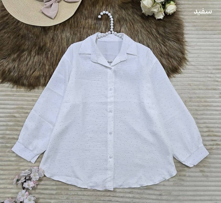 شومیز مانتویی بابونه 🧵جنس کرسپو نگین دار اعلا و درجه یک مشکی, سفید, سبز دریایی, صورتی, زرد, آبی فری سایز زنانه