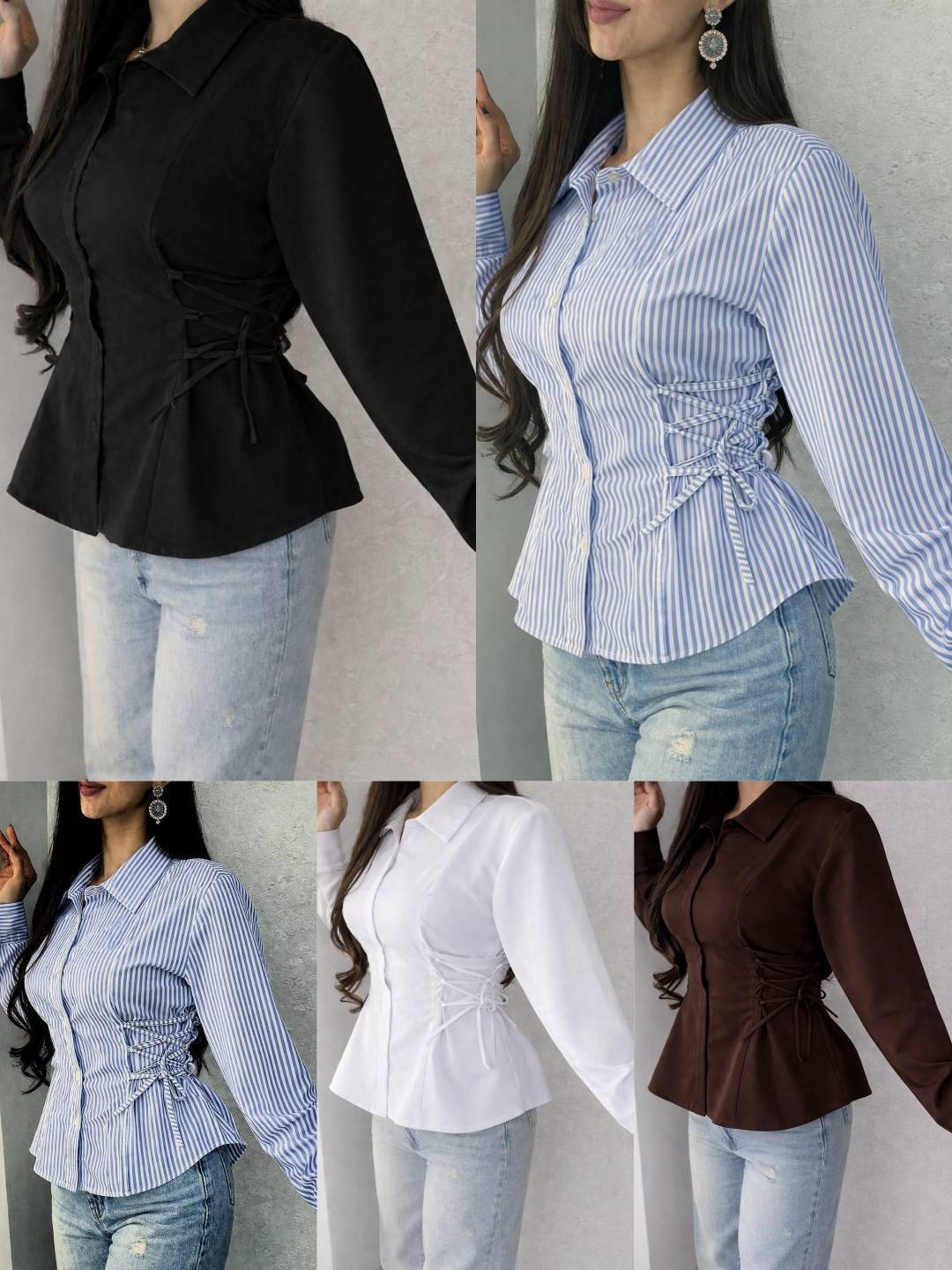 شومیز پینترستی ناز  جنس🧶 داکرون نخ درجه ۱ مشکی ، سفید، قهوه‌ای تیره ، راه راه سورمه ای، راه راه آبی ) سایزبندی زنانه