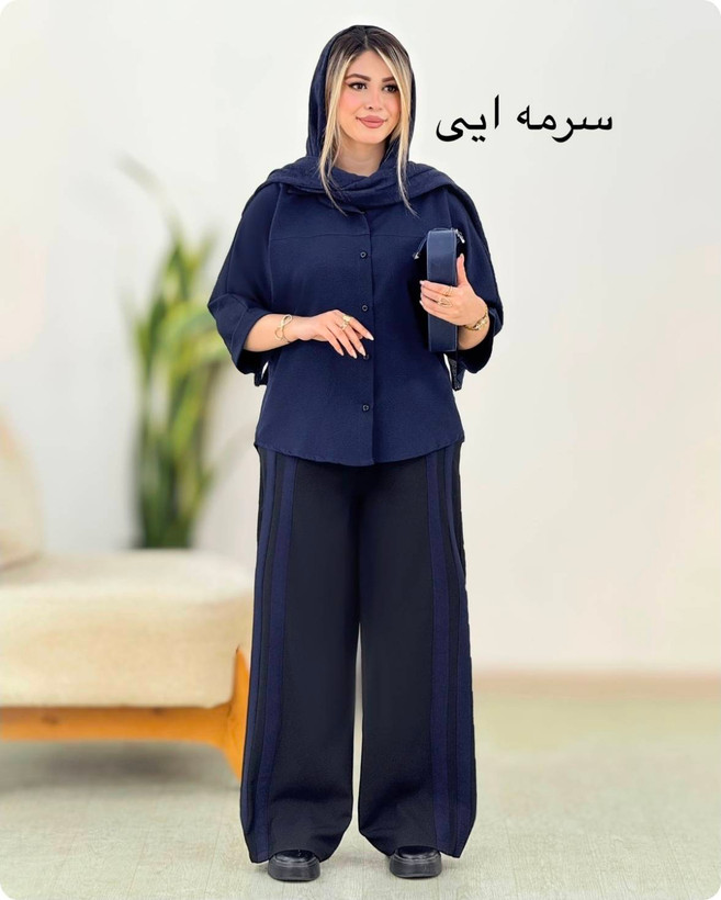 ست دو خط دو تکه (شومیز + شلوار) جنس :شومیز: ینزی پفکی شلوار: بزایاق✅️ آبی - صورتی - قهوه ای - سرمه ای - نسکافه ای - زرد - سایز بندی زنانه