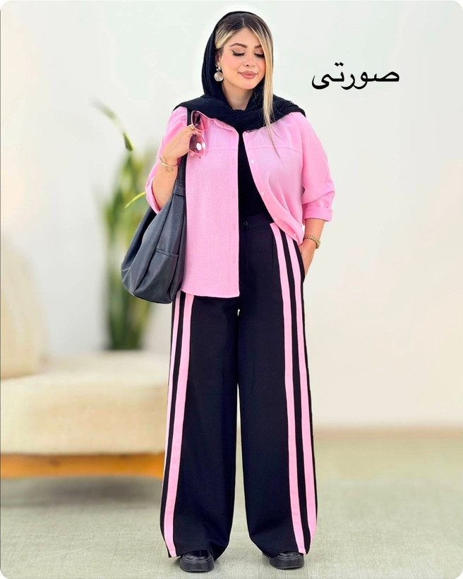 ست دو خط دو تکه (شومیز + شلوار) جنس :شومیز: ینزی پفکی شلوار: بزایاق✅️ آبی - صورتی - قهوه ای - سرمه ای - نسکافه ای - زرد - سایز بندی زنانه