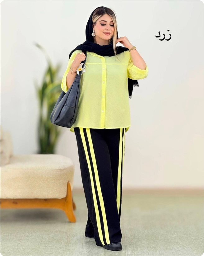 ست دو خط دو تکه (شومیز + شلوار) جنس :شومیز: ینزی پفکی شلوار: بزایاق✅️ آبی - صورتی - قهوه ای - سرمه ای - نسکافه ای - زرد - سایز بندی زنانه