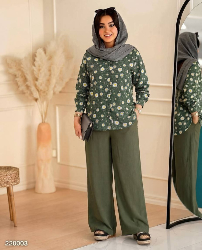 ست زنانه ژاکلین - جنس : شومیز بوگاتی گرم بالا شلوار شانتون باکیفیت - رنگبندی - فری سایز