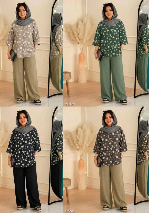ست زنانه ژاکلین - جنس : شومیز بوگاتی گرم بالا شلوار شانتون باکیفیت - رنگبندی - فری سایز