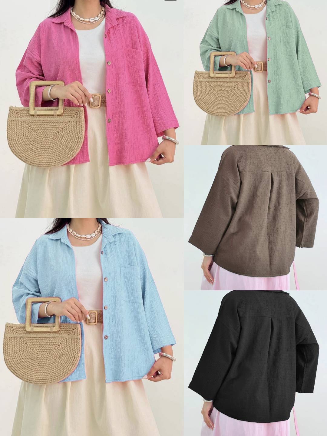شومیز زنانه تابستونی ثمن 😍🧥 جنس🧶اطلس خنک درجه۱ - فری سایز - رنگبندی