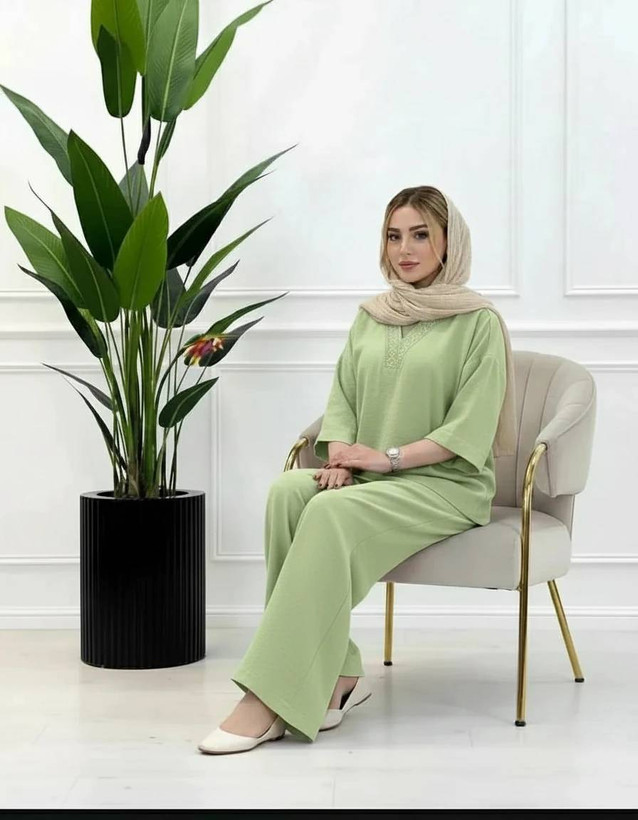 ست شومیز شلوار زنانه یقه کنفی - 🧵جنس : شانتون صوفیا - رنگبندی - سایزبندی زنانه