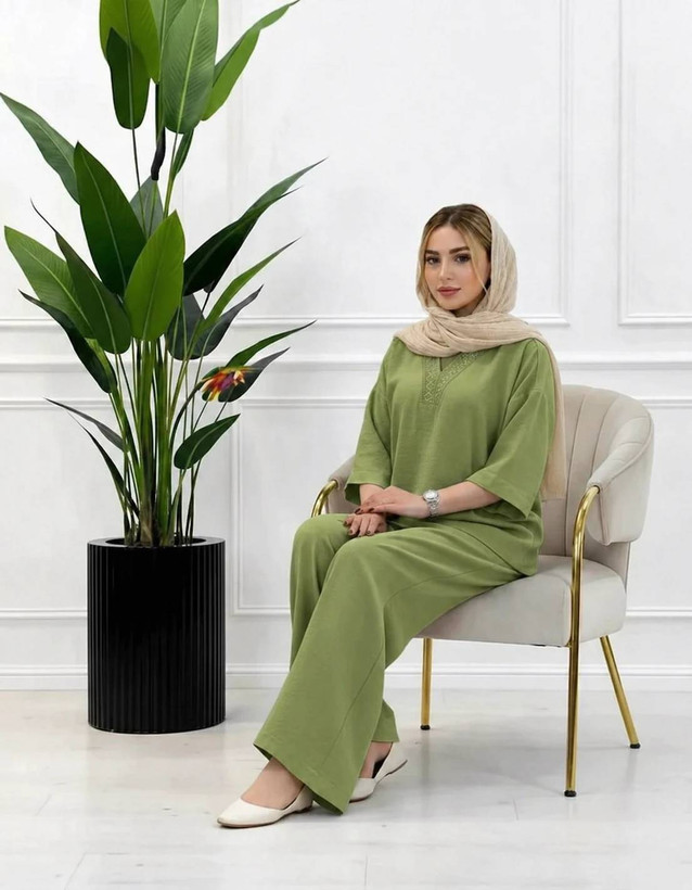 ست شومیز شلوار زنانه یقه کنفی - 🧵جنس : شانتون صوفیا - رنگبندی - سایزبندی زنانه