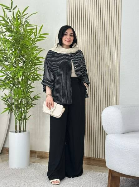 شومیز و شلوار ژاکلین 🧵جنس : شومیز شانتون تایوان دیپلمات شلوار شانتون صوفیا مشکی - سورمه ای - فری سایز زنانه