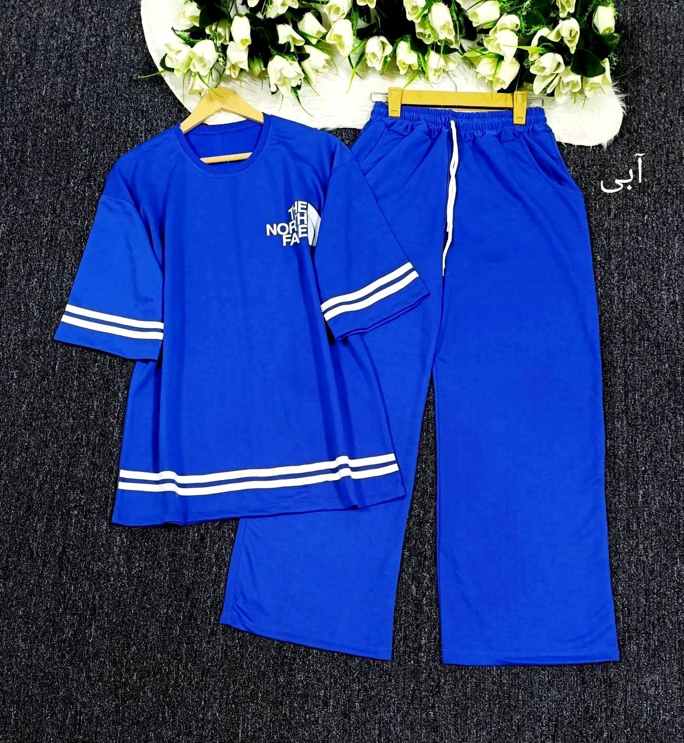 ست تیشرت شلوار North face جنس : گلکسی نخ پنبه با کیفیت آبی, مشکی, سرمه ای, کرم, شکلاتی, سدری فری سایز زنانه