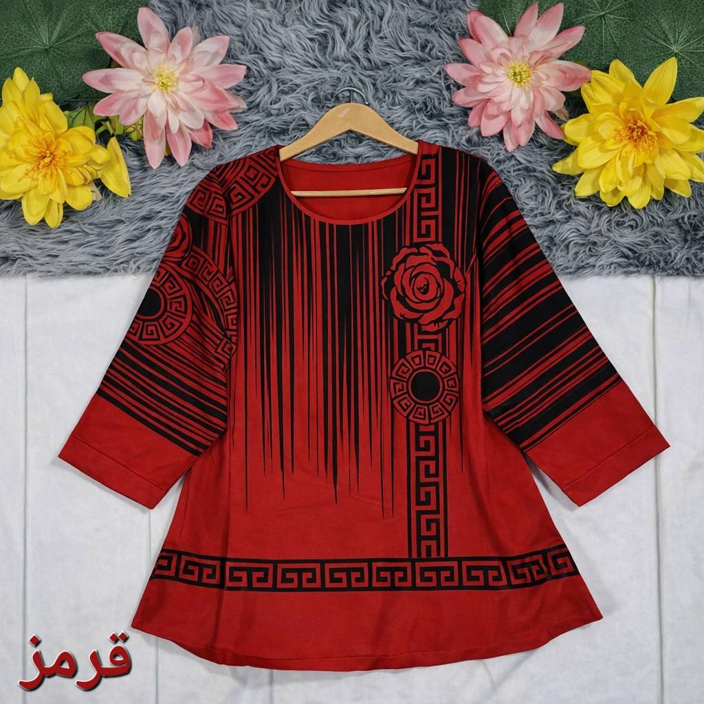 شومیز مانتویی جنس : الیزه قرمز - کالباسی - یشمی - فری سایز زنانه