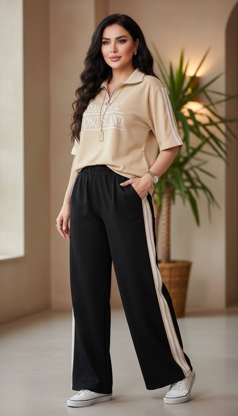 ست دو تیکه (تیشرت + شلوار )Romantic جنس : گلکسی پنبه کالباسی, مشکی, طوسی, کرم, کاربنی, سرخابی, زرد فری سایز زنانه
