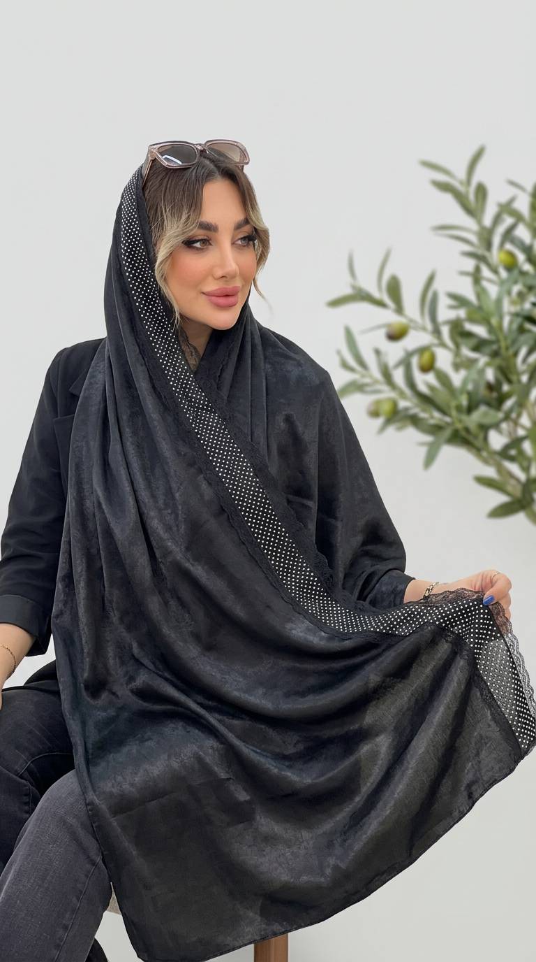شال السا لب دانتل جنس : کوپرا لب نگین و دانتل  مشکی, سرمه, کرم, سبز سدری, سبز کله غازی, سفید وانیلی فری سایز زنانه