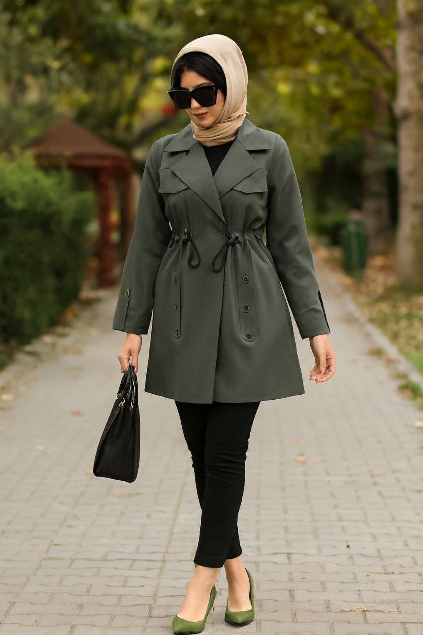 مانتو عروسکی کمرکش جنس : داکرون اعلا نسکافه ای روشن, سبز زیتونی تیره سایزبندی زنانه