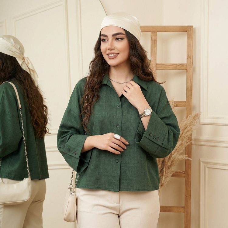 شومیز باکسی هاله جنس : شانتون کنفی اندونزی رنگ بندی : مشکی, سبز, بنتون, نسکافه ای, پنککی فری سایز زنانه