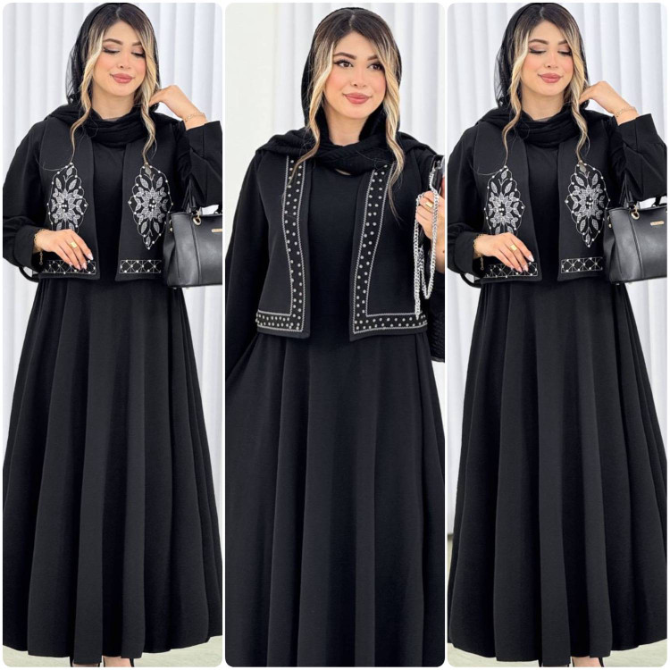 پیراهن و جلیقه پریزاد جنس : پیراهن بوگاتی جلیقه مازراتی طرح لوزی, طرح حاشیه نگین فری سایز زنانه