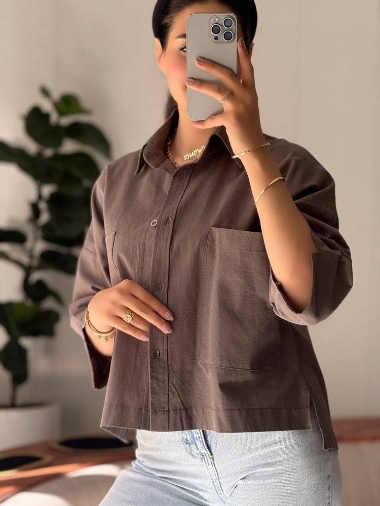 شومیز باکسی دوجیب  جنس : لینن شست شده درجه یک  مشکی - قهوه ای سوخته - صورتی - آبی - کرم - کره ای - کرم استخونی - سبز - فری سایز زنانه