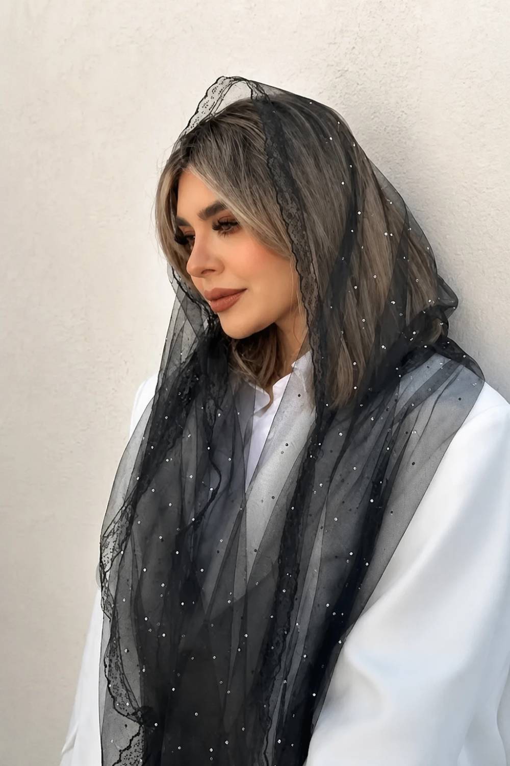 شال دانتل نگین پخش تور حاشیه دانتل با نگین پرس نگین مشکی, نگین نقره زنانه