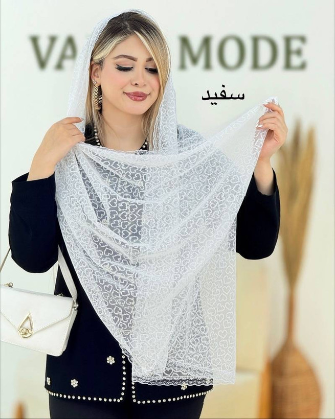 شال گیپور ماهور جنس : تور دانتل حاشیه نوار کرم دایره, مشکی cc, مشکی گل, کرم lv فری زنانه