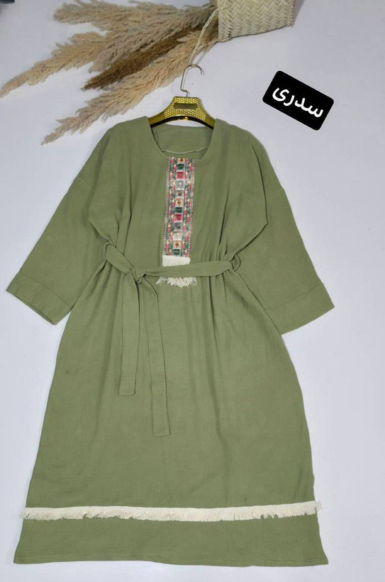 کفتان موسلین جنس : موسلین دبل فیس درجه یک زیتونی - مشکی - سدری - نسکافه ای - فری سایز زنانه