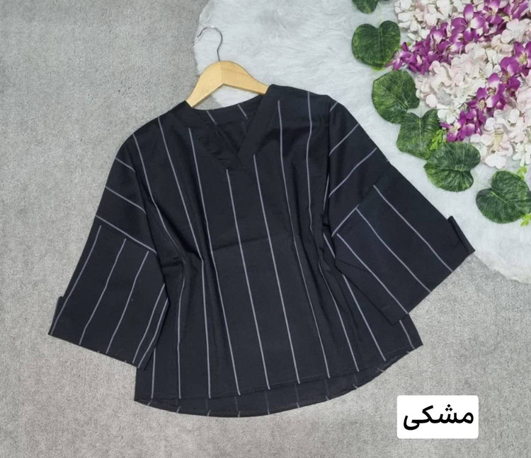 شومیز یقه v جنس: نخی سفید،ریز - سفیددرشت - مشکی - مشکی،درشت - مشکی،ریز - یشمی فری سایز زنانه