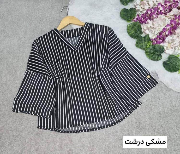 شومیز یقه v جنس: نخی سفید،ریز - سفیددرشت - مشکی - مشکی،درشت - مشکی،ریز - یشمی فری سایز زنانه