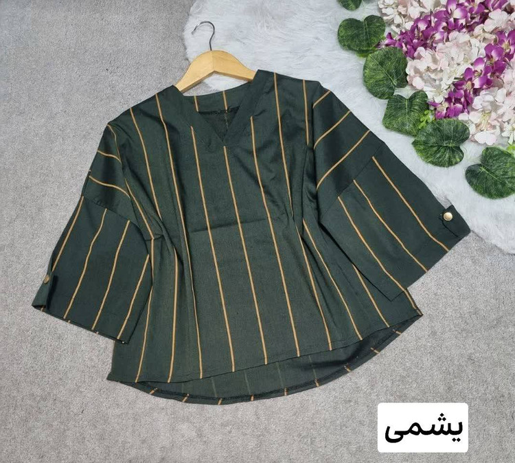 شومیز یقه v جنس: نخی سفید،ریز - سفیددرشت - مشکی - مشکی،درشت - مشکی،ریز - یشمی فری سایز زنانه