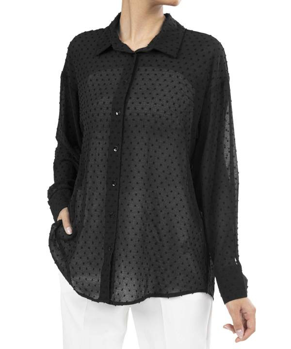 شومیز مانتویی محرمی شیشه ای جنس : حریر شیشه ای توپی مشکی فری سایز زنانه
