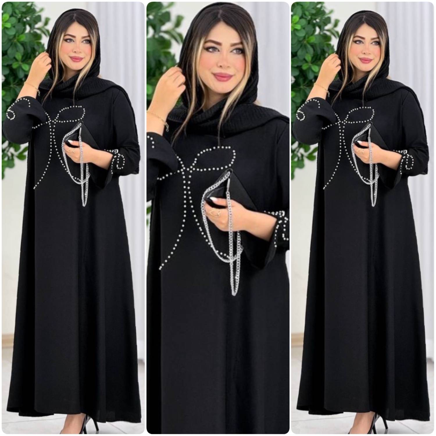 عبا پاپیون کریستالی جنس : الیزه درجه یک و واقعی فری سایز زنانه مشکی