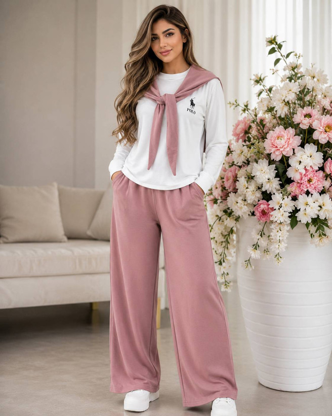 ست شالدار polo جنس : گلکسی نخ پنبه با کیفیت مشکی, زرشکی, صورتی, طوسی, سبز, سرمهای فری سایز زنانه