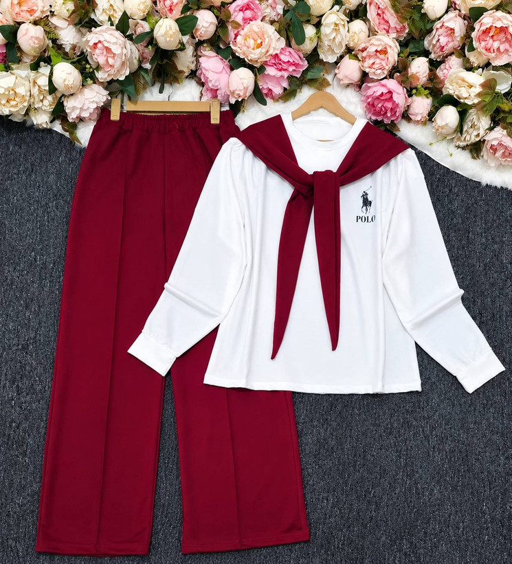 ست شالدار polo جنس : گلکسی نخ پنبه با کیفیت مشکی, زرشکی, صورتی, طوسی, سبز, سرمهای فری سایز زنانه
