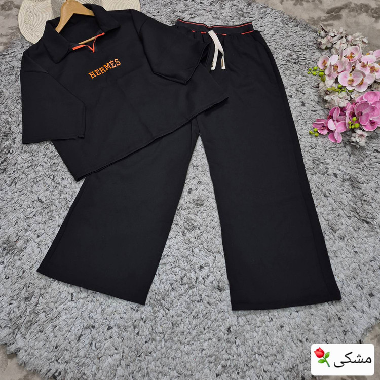 ست تیشرت شلوار لاکچری هرمس جنس : مازراتی درجه یک مشکی - قهوه ای - نسکافه ای - سرمه ای - فری سایز زنانه