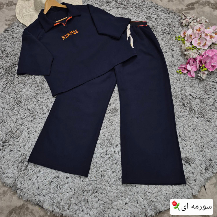 ست تیشرت شلوار لاکچری هرمس جنس : مازراتی درجه یک مشکی - قهوه ای - نسکافه ای - سرمه ای - فری سایز زنانه
