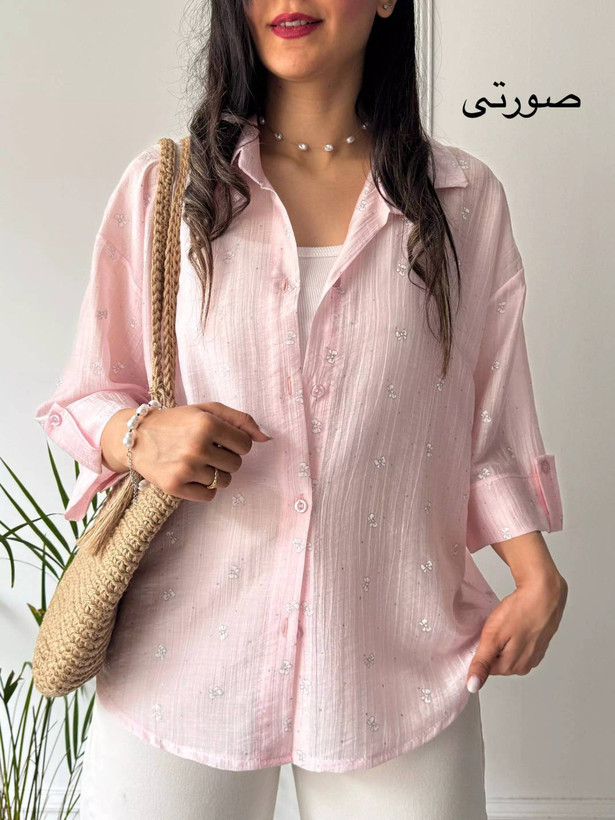 شومیز شیشه ای چنل جنس : پری شیشه ای مشکی, شکلاتی, سبز, سفید, صورتی, نسکافه, آیی فری سایز زنانه