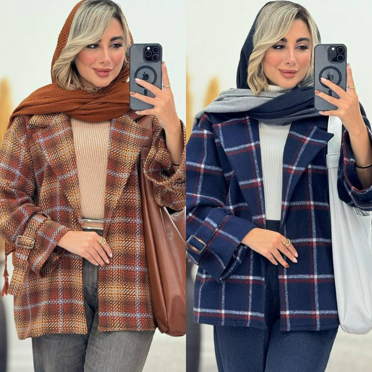 چهارخونه یقه انگلیسی جنس : چهارخونه پشمی موهر دار کرم, نسکافه ای, طوسی, کرم مشکی, سورمه ای درشت, طوسی قرمز فری سایز زنانه