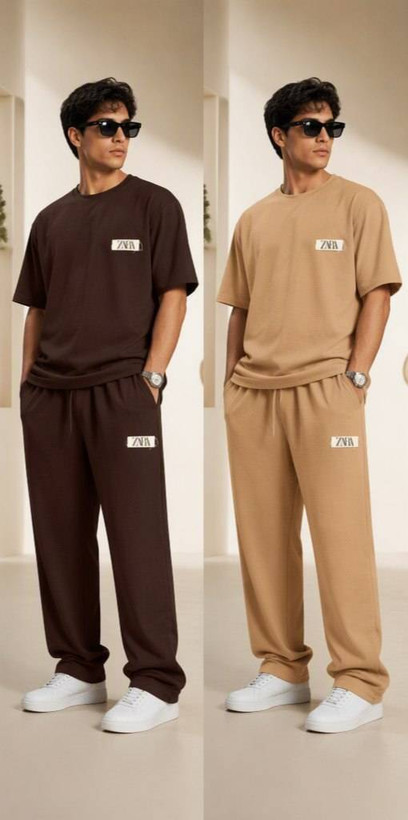 ست تیشرت شلوار بیسکوییتی طرح ZARA کنف دوزی شده ارچه بیسکوییتی فوق العاده عالی سایزبندی مردانه شناسه : #43981