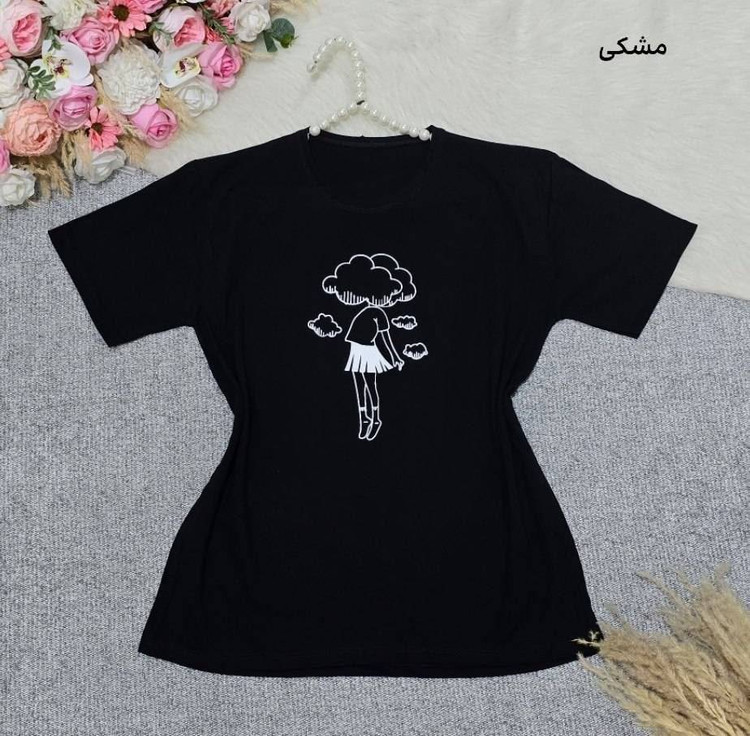 تیشرت باکسی طرح دخترک جنس : نخ پنبه مشکی, کرم, سورمه ای, صورتی, آبی, سدری فری سایز زنانه