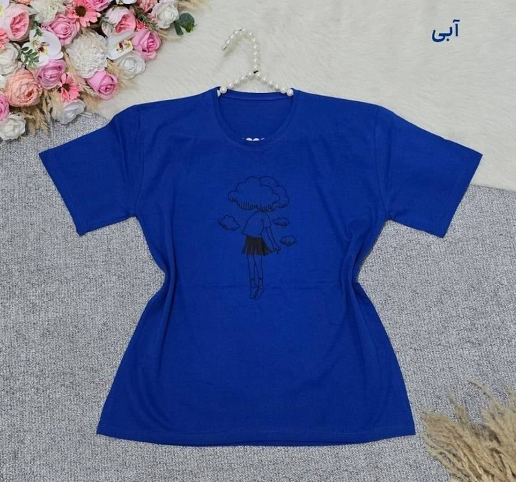 تیشرت باکسی طرح دخترک جنس : نخ پنبه مشکی, کرم, سورمه ای, صورتی, آبی, سدری فری سایز زنانه