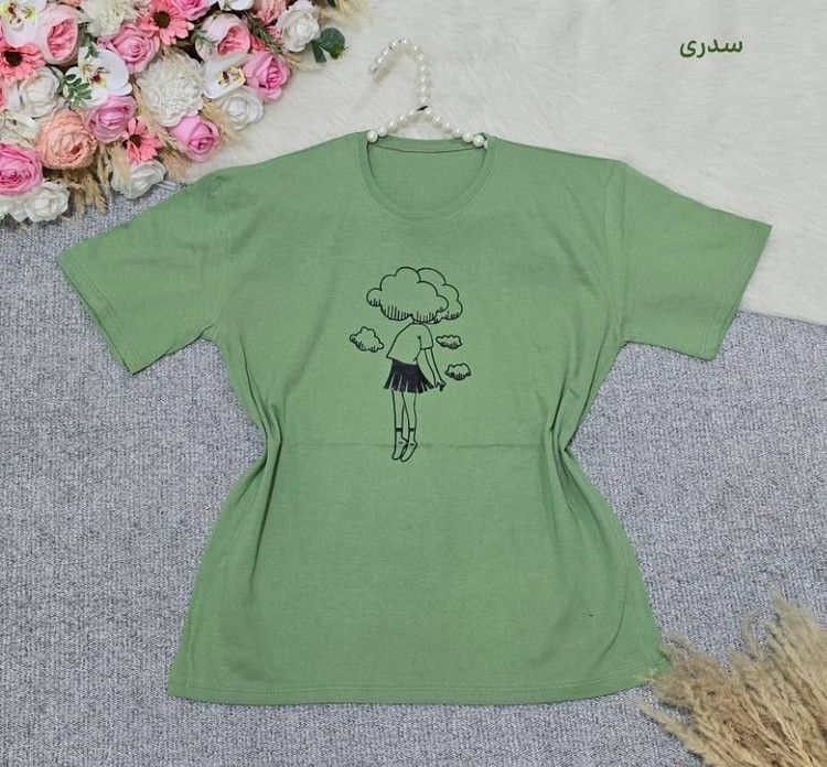 تیشرت باکسی طرح دخترک جنس : نخ پنبه مشکی, کرم, سورمه ای, صورتی, آبی, سدری فری سایز زنانه