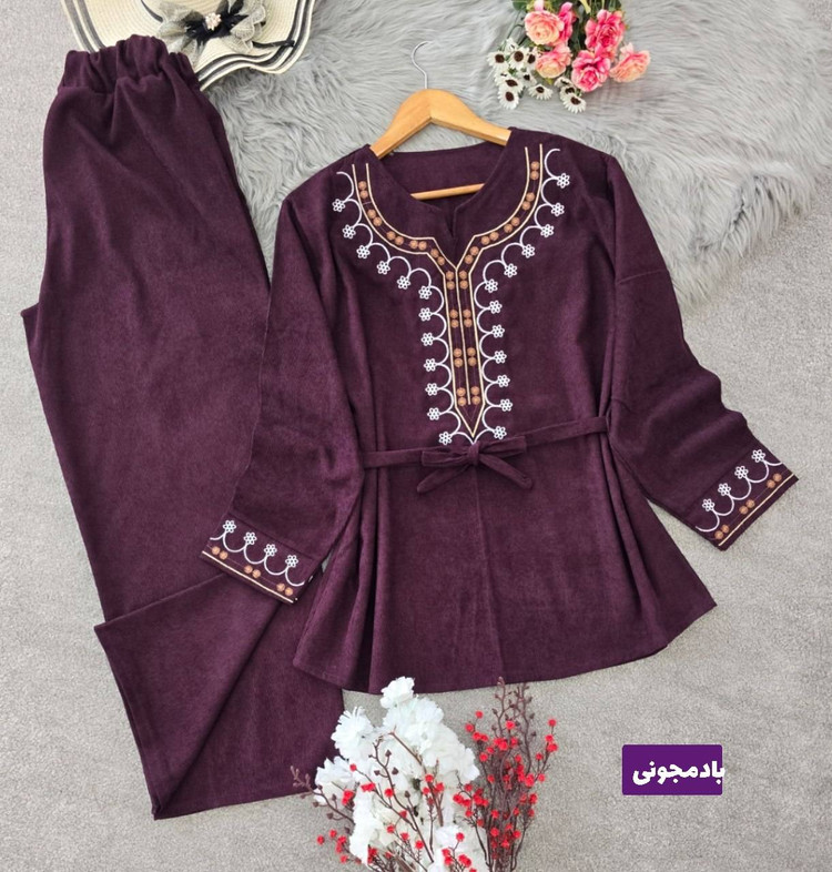 ست پاییزه ی ویشکا جنس : مخمل کبریتی ریز رنگبندی فری سایز زنانه