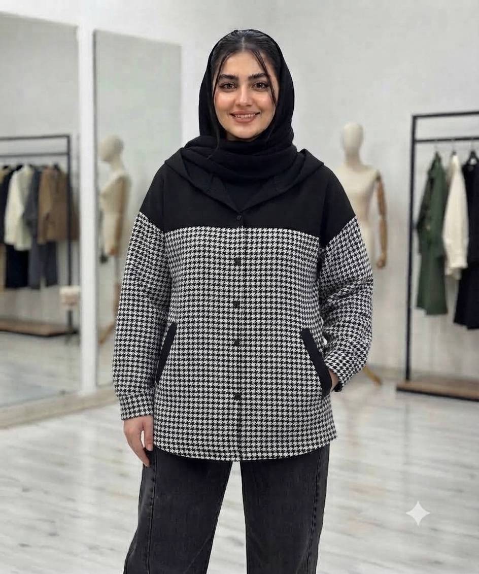 هودی کلاهدار پاییزه جنس : پشمی پاییزه  مشکی پیردوپل, قهوه ای چهارخونه فری سایز زنانه